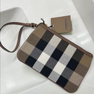 Burberry Tan and Black Checkered Wristlet